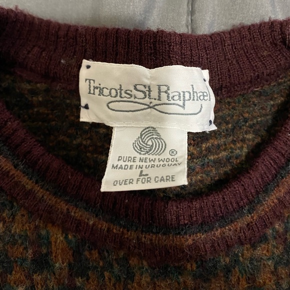 Vintage 80’s Tricots St Raphael Earthy Multi Patchwork Wool Sweater - Picture 5 of 11